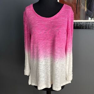 Zobha dip dye marled ombré pink/white burnout open chiffon back knit front top